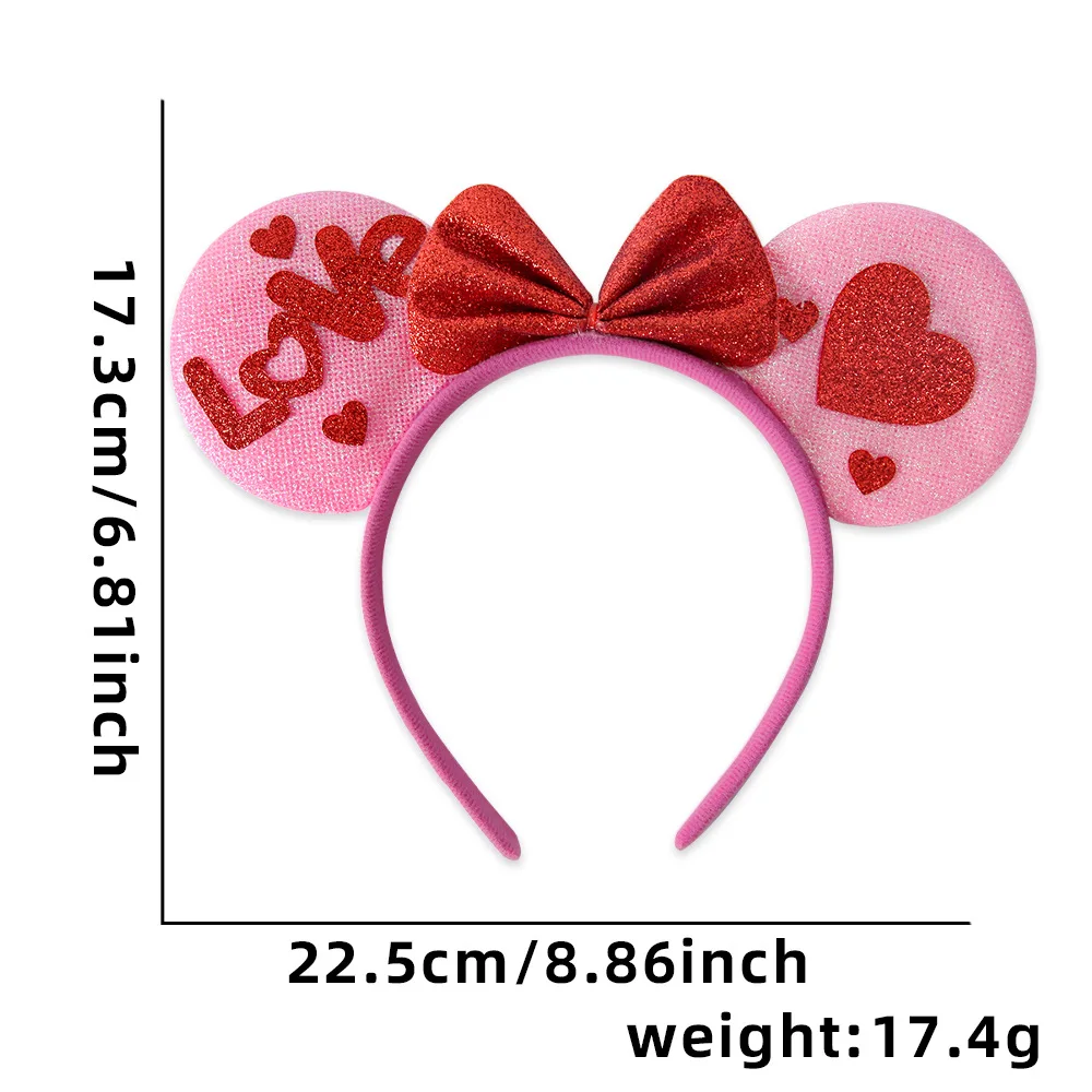 1PC Valentine's Day Glitter Heart Headbands Set, Couples' Love-themed Hair Accessories, Minnie-style Romantic Headbands