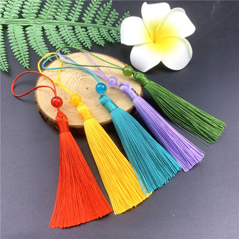 10pcs Tassels for Crafts Silky Handmade Soft Mini Tassels with Jade Beads DIY Jewelry Making Bookmarks Decor