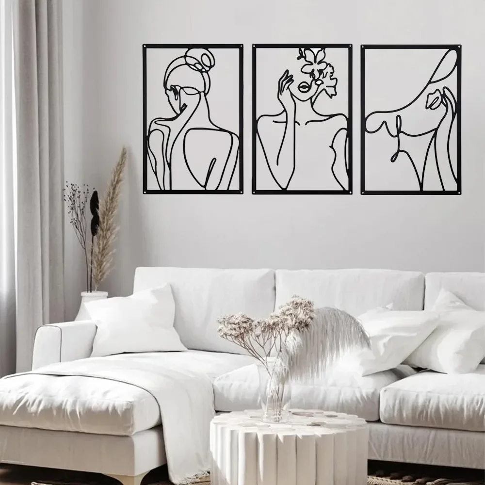 Nordic Abstract Female Line Iron Wall Hanging Decor Ornament Sexy Woman Silhouette Metal Pendant Art Living Room Home Decor 2
