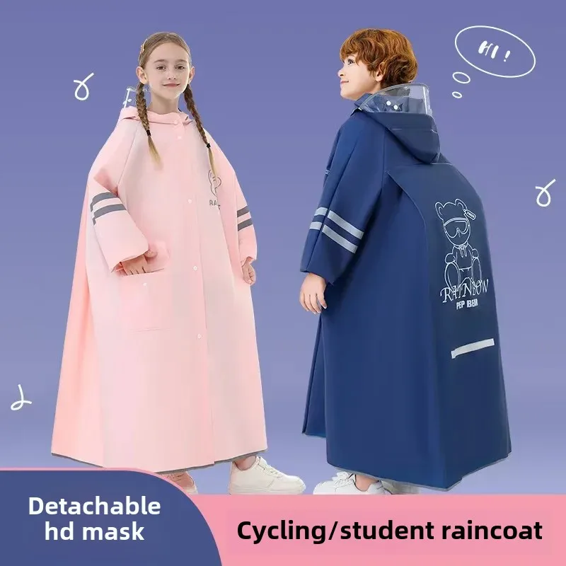 Children's Long Thickened Reflective Raincoat Zipper Cartoon Design with Backpack Position for Boys And Girls Motorcycle Rider R