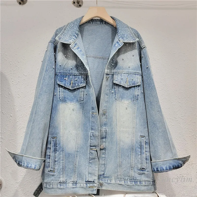 European Heavy Embroidery Hot Drilling Denim Jacket for Women 2024 Spring and Autumn New Loose High-Grade Super Nice Jacket Top casual super warm skinny vaqueros mom thick plus velvet denim pencil pants snow wear cashmere winter jeans mujer cintura alta