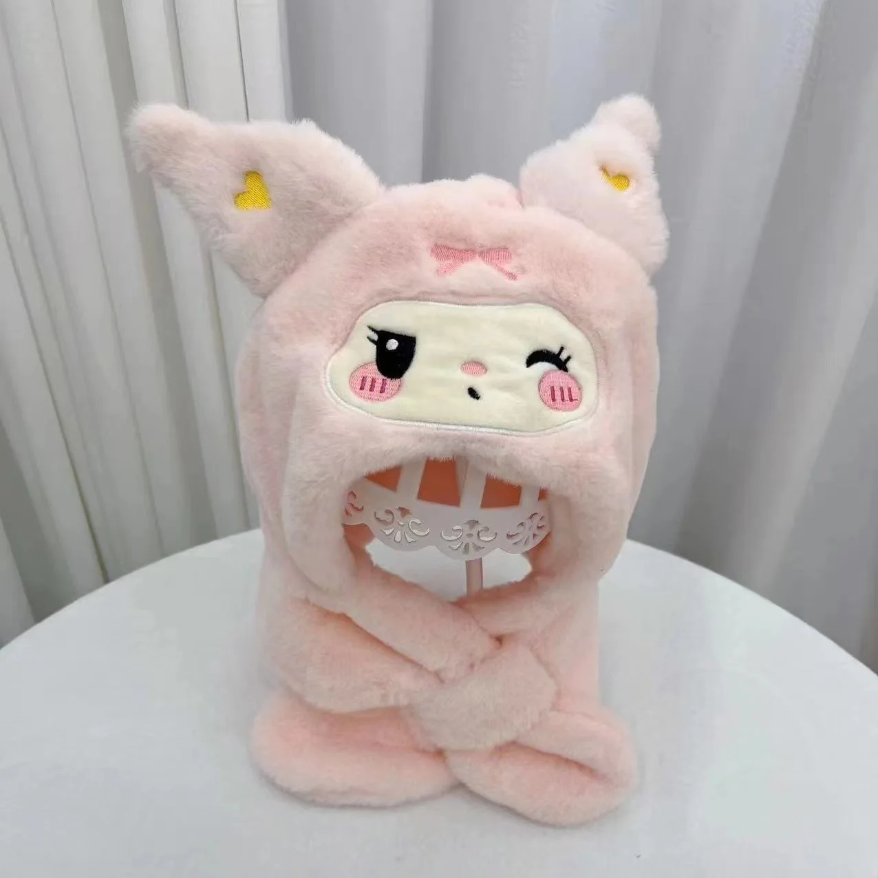 Sanrio Kuromi Children Plush Scarf Hat Cute Cosplay Party Anime Sweet Winter Warm Hat Girls Soft Plush Gifts Kawaii New