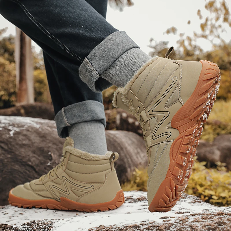 New Winter Boots For Men Snow BareFoot Outdoor Non-slip Warm Fur Casual Sneakers Plus Size Lightweight Ankle Boots Hiking Shoes