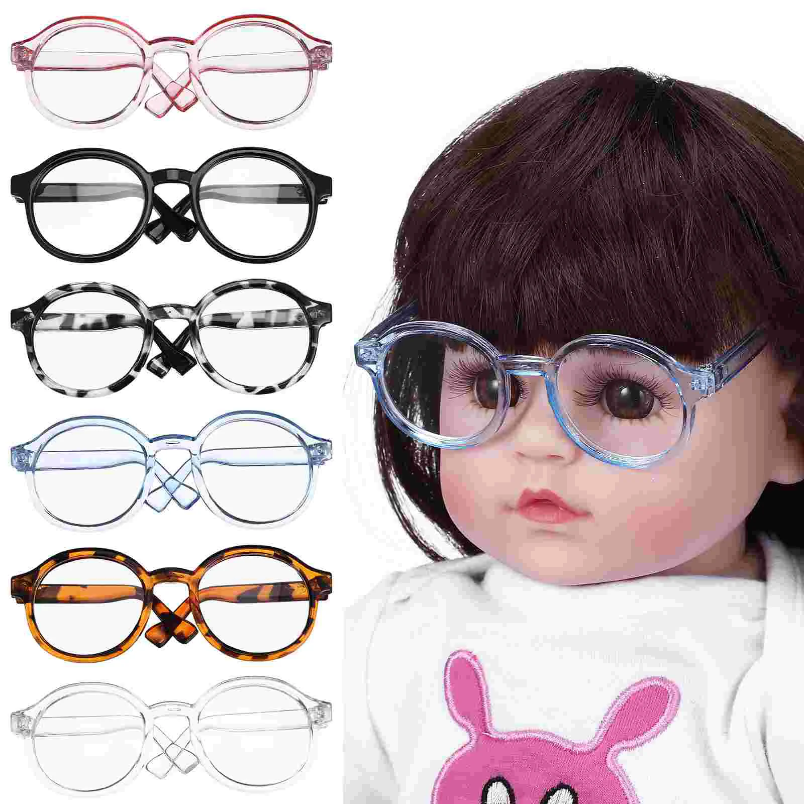 

6 Pcs Cotton Glasses Playset Accessories Round Sunglasses Miniature Plastic Eyeglasses