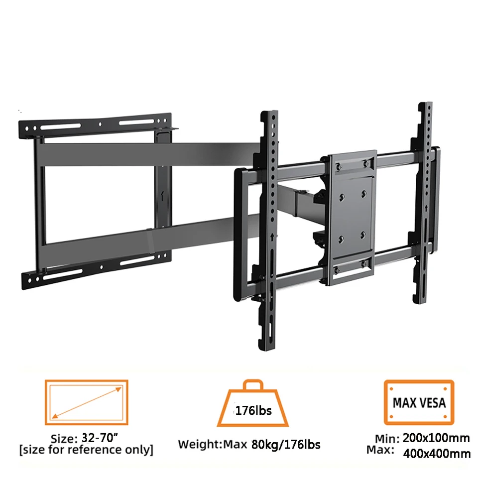 JXMTSPW Supporto da Parete per TV da 32 a 75 Pollici, Supporto TV Inclinabile,Max VESA 600x400mm, Supporto Ultra Resistente 70 kg, Staffa TV 40 42 43 50 55 58 60 65 70 pollici