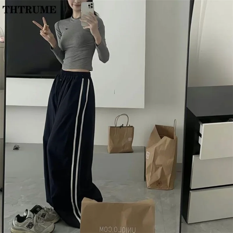 Oversized Hip Hop Baggy Pants Fashion Women Striped Pocket Elastic High Waist Cargo Pant Streetwear Sweatpant Loose New Trousers 2
