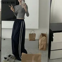 Oversized Hip Hop Baggy Pants Fashion Women Striped Pocket Elastic High Waist Cargo Pant Streetwear Sweatpant Loose New Trousers 2