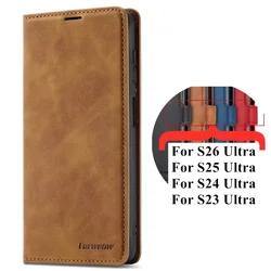 Premium Flip Leather Wallet Cover for Galaxy S26 Plus (Brown)
