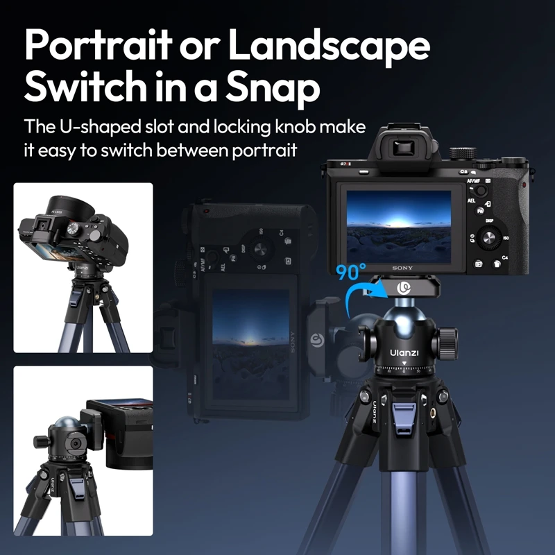 Ulanzi T100 Uka Quick-Release Ball Head with 360° Adjustable Cold Shoe 6KG Load for Portrait Landscape Livestreaming Vlog Shots