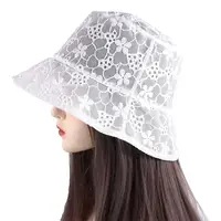 Foldable Simple Korean Flower Hollow Summer Hat Mesh For Women Basin Sun Cap Female Hats Lace Bucket Hat Sun Hat 3