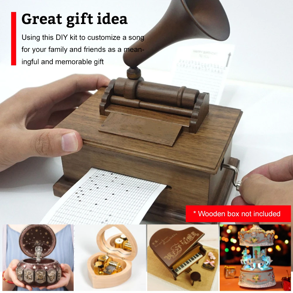 DIY 30-Note Music Box Set 30 Notes Hand-Cranked Programmable Mechanical Music Box Gift with 20Pcs Blank Paper Tape &Hole Puncher