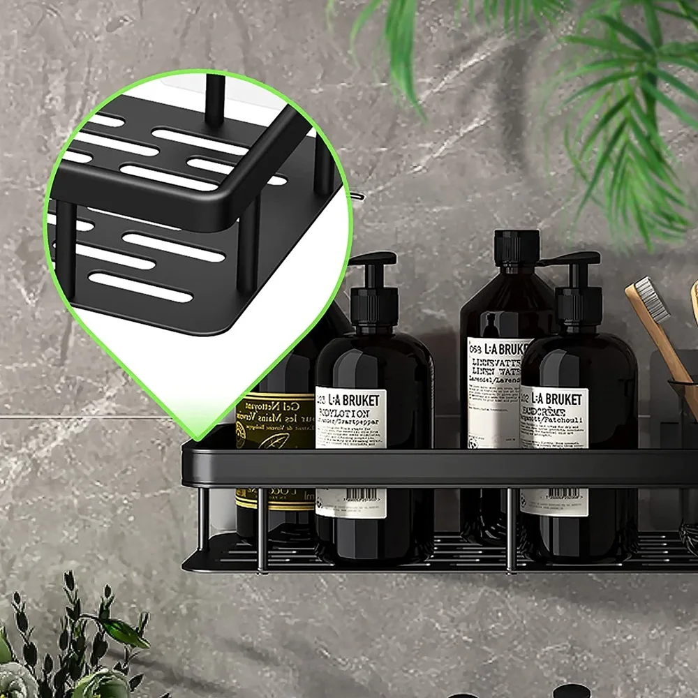 Bathroom Shelf Aluminum Alloy Shampoo Storage Rack Without Drilling Wall Mounted Shower Corner Shelves Bathroom Accessories 4