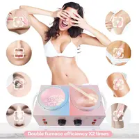 Portable Wax Warmer, Adjustable Temperature, 40 Wax Sticks, Hair Removal, Pink, Double Pots 5