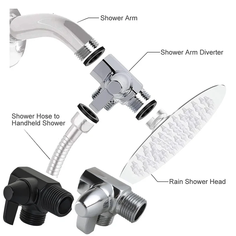 Shower Arm 3-Way Diverter Valve G1/2'' 1Pcs For Handheld Shower Head Fixed Head Bathroom Accessories Threaded Connector shower head diverter valve
