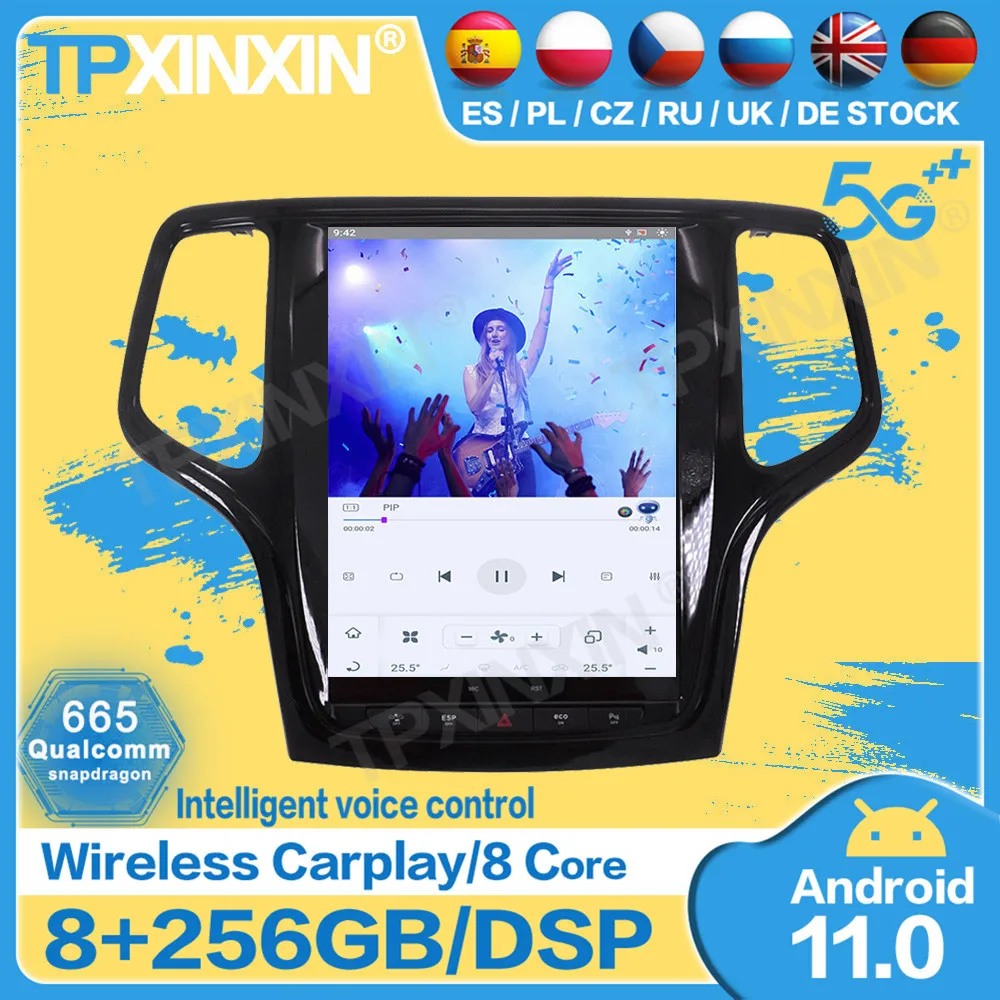 

Радио Qualcomm Tesla Android 11 для Jeep Grand Cherokee 2010 2011 2012 2013 2014 2016 2017 2018 GPS плеер аудиоголовное устройство