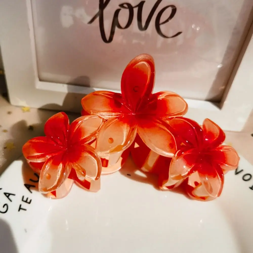Description Picture 6 of itemGradient Flower Hair Claw Elegant Candy Color Large Frangipani Hair Clip Korean Style Ponytail Holder Plastic Shark Clip Daily