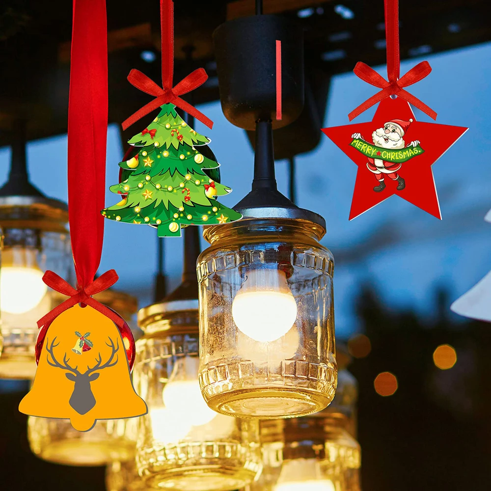 40Pcs/Set Clear Acrylic Christmas Ornaments Star Christmas Stockings Bell Tree Shape DIY Christmas Hanging Christmas Tree Decor