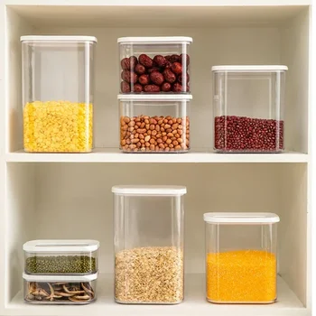 Scatola di immagazzinaggio di cereali sigillata trasparente Dispenser di cereali in plastica trasparente Contenitore per alimenti Serbatoio di riso Barattolo Secchio Organizzatore Utensile da cucina 1
