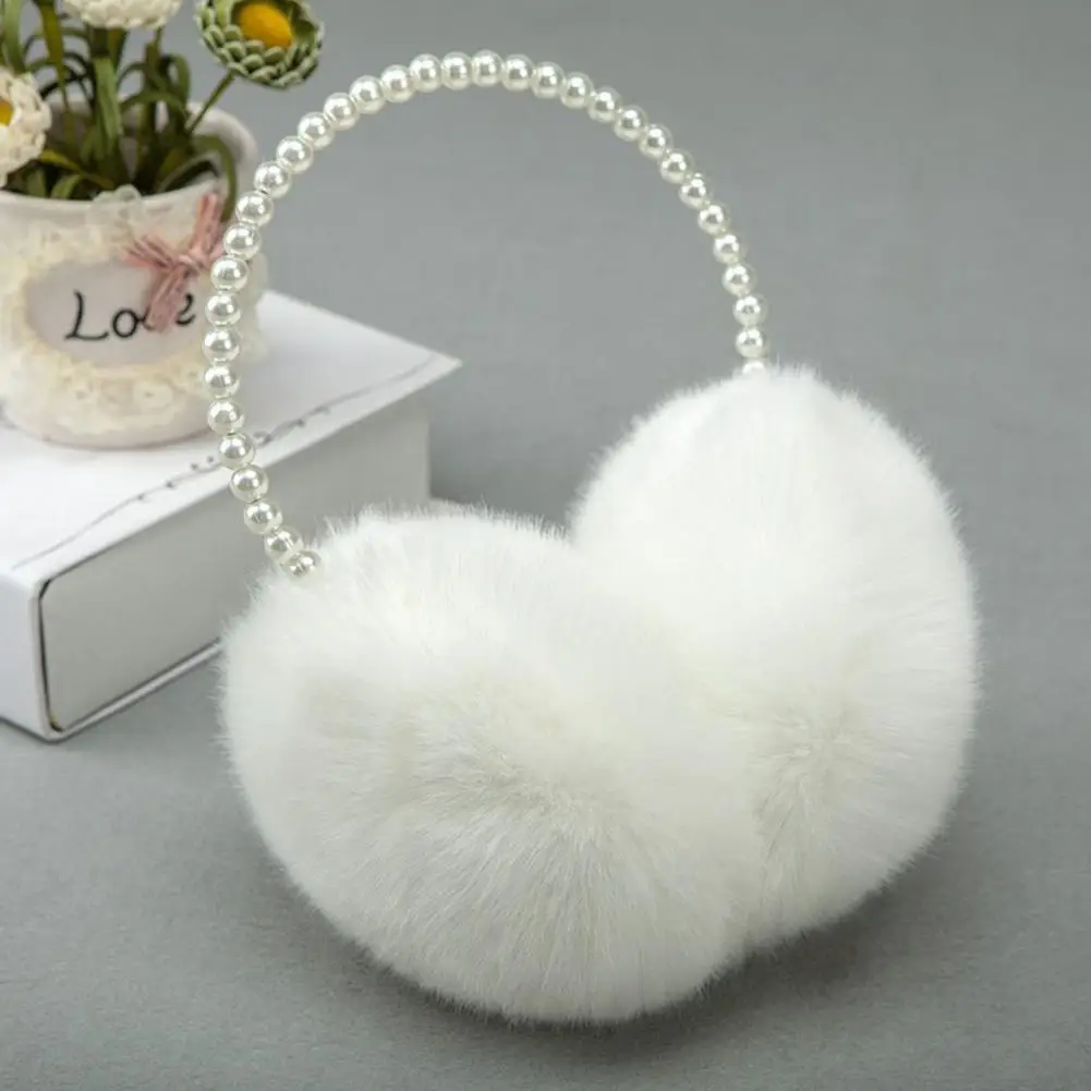 Winter Fluffy Plush Earmuffs Imitation Pearl Beaded Headband Women Ear Muffs Windproof Winter Girls Ear Warmer