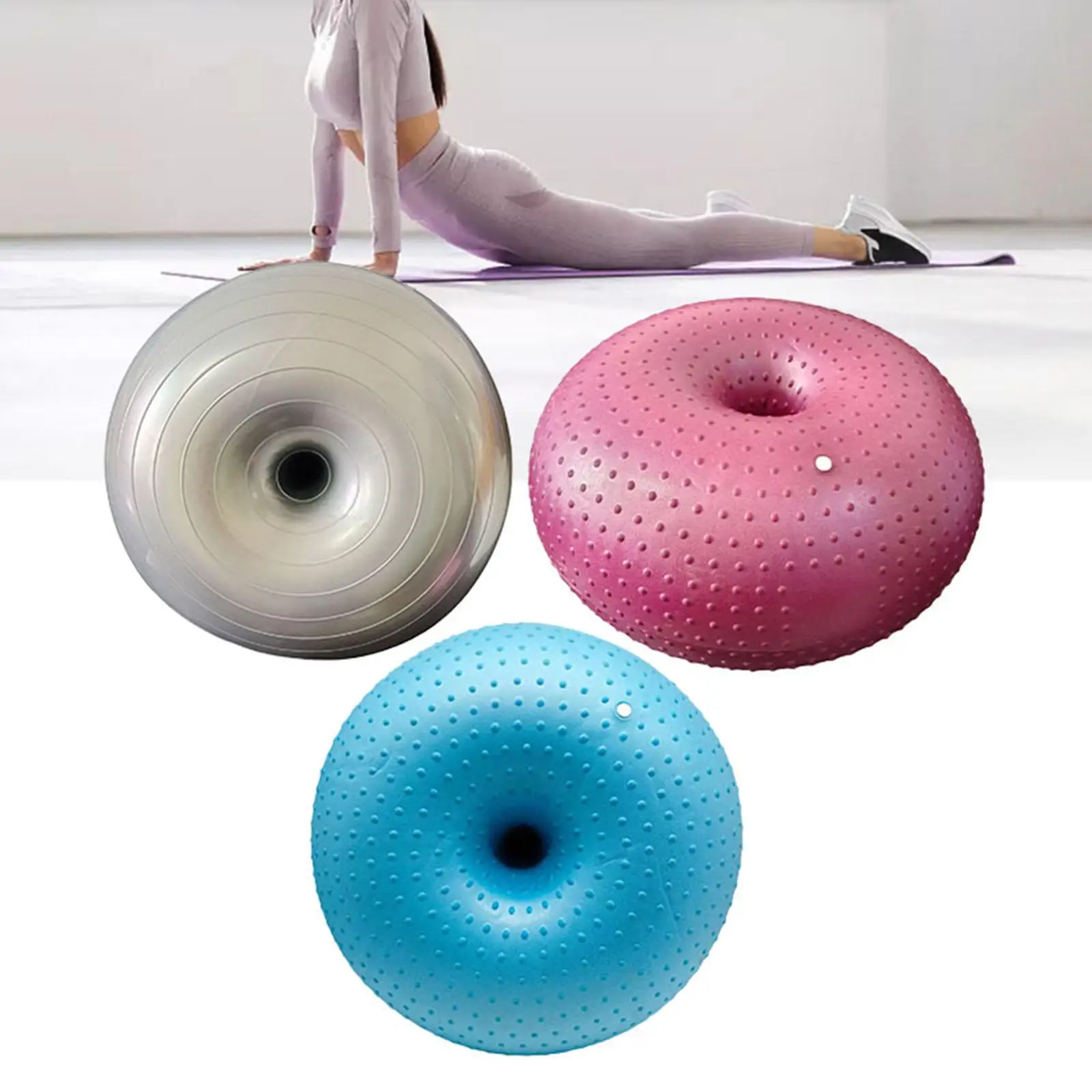 Pilates Ball Thickened Donut Shape Stability Fitness Aid Gymnastics Ball for Home Exercise and Yoga Balance