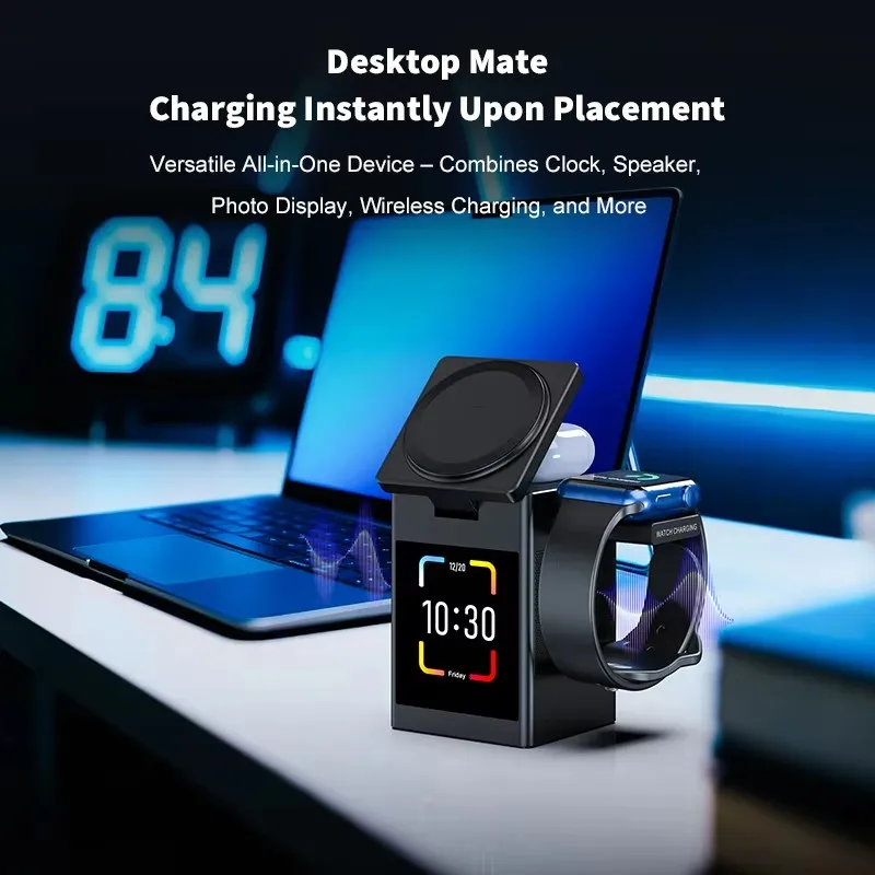 شاشة LED مغناطيسية شاحن لاسلكي حامل سمّاعات بلوتوث...