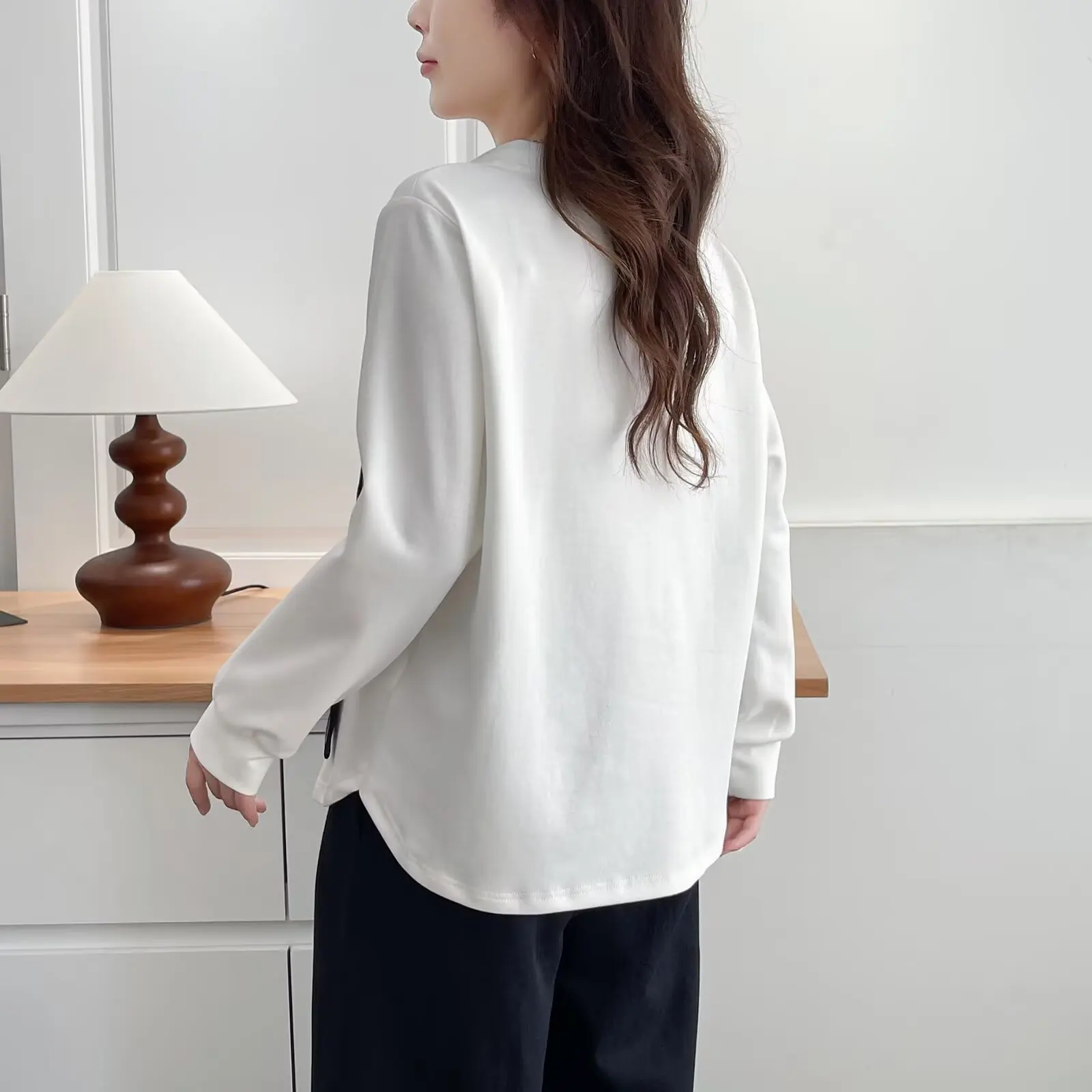 Fashion Plus Size Women's T-Shirt Autumn Style V-neck Silk Scarf Tie Long Sleeve Tops 308