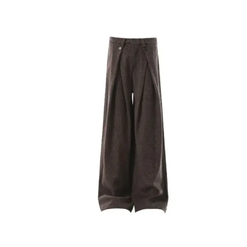 Mode plis bouton jambe large costume pantalon vêtements pour hommes américain couleur unie automne hiver rétro
