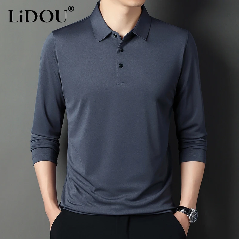 Spring-Autumn-New-Solid-Color-Fashion-Long-Sleeve-Polo-Shirts-Man-High ...