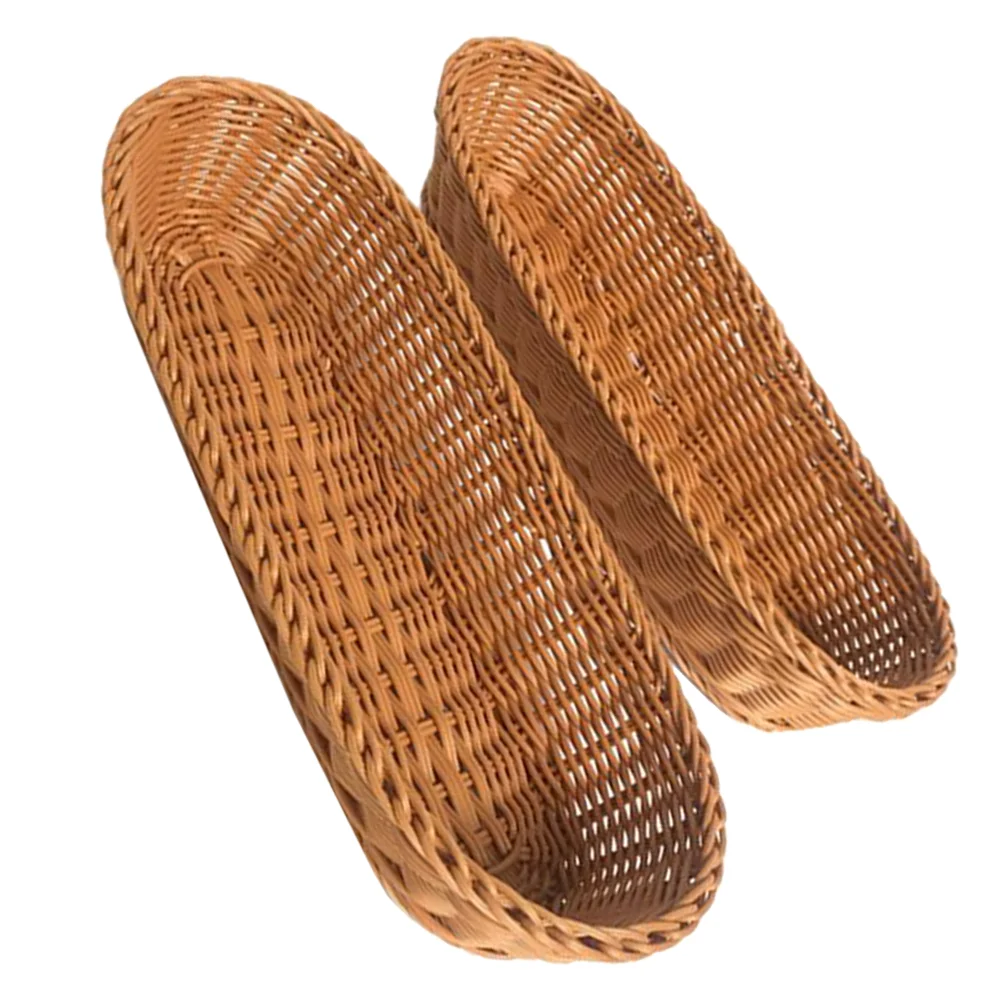 

2 Pcs Bread Basket Fruit Food Tray Imitation Rattan Woven Baskets Storage Bake Kitchen Gadget Household Holder Bins