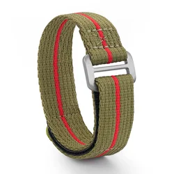 Premium Titanium Buckle Nylon Sports Watch Band - Military Grade Fabric Wristband Replacement Strap - 20mm (Khaki red)