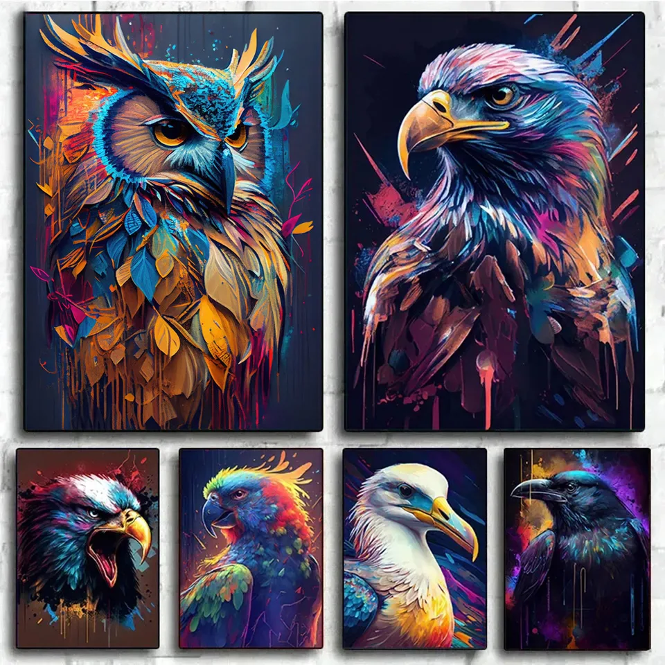 Full Diamond Mosaic Abstract Birds Eagle Raven Parrot Owl Acquerello Art Diamond Paintings Kit Punto Croce Home Decor Ff1589