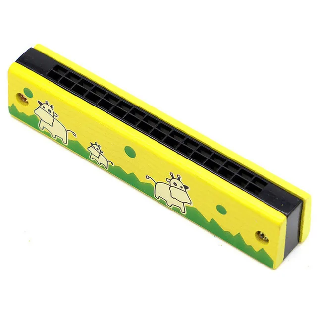 16 Holes Children Harmonica Wooden Double Row Blowable Harmonica Cute Cartoon Pattern Beginner Kids Musical Educational Toys 5