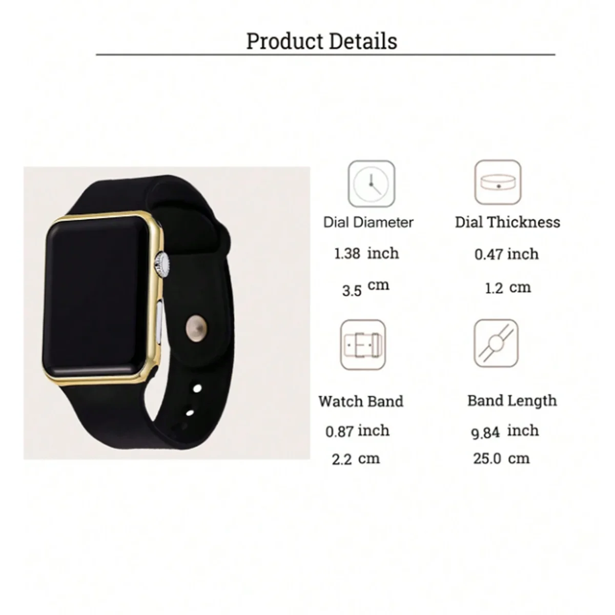 Electronic Watch 1pc Black Plastic Strap Fashionable Square Dial Electronic Watch
