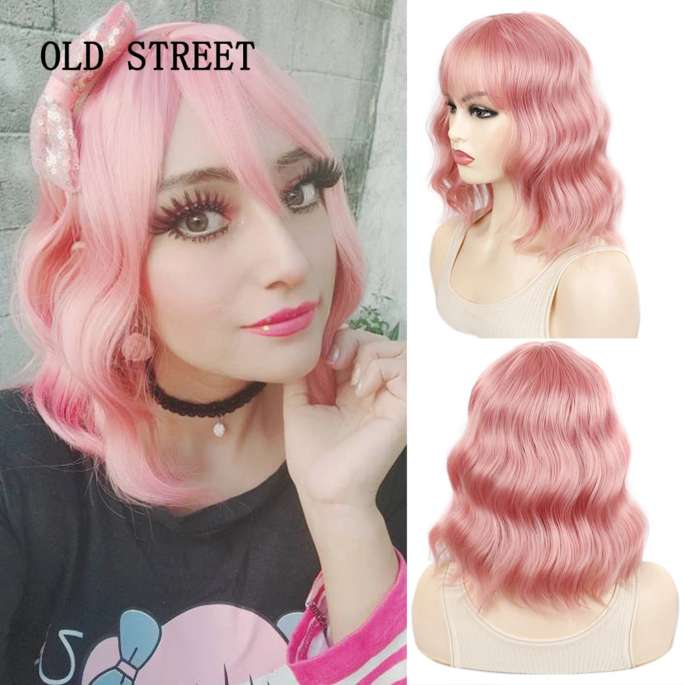 

Short Synthetic Wigs Water Wave Hair Honey Natural Heat Resistant Fiber Lolita Women's Cosplay Wig With Bangs For Women In Party