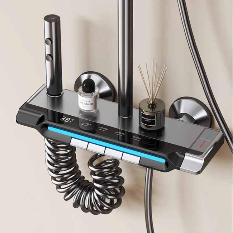 Hot Cold Bathroom Shower Faucet Set 4 Functions Shower Set Mixer Shower System Wall-mounted Temperature Digital Display 3