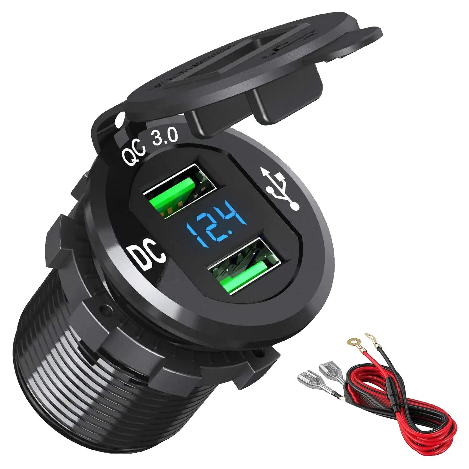 

Quick Charge 3.0 USB Car Charger, 36W Aluminum Waterproof Dual USB Fast Charger Socket Power Outlet with LED