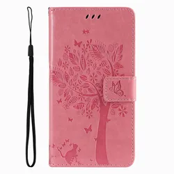 Charming Cat Tree Wallet Case with Card Slots and Protective Cover - P40 (Pink)