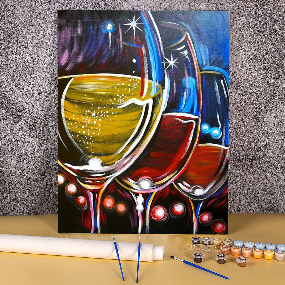 数字による赤ワイングラスの絵,アクリル絵の具キット,50x70,写真,家の 