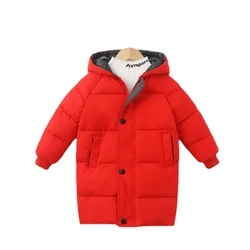 Jaqueta de inverno roupas de algodão de comprimento médio com capuz casaco de cor sólida roupas infantis algodão acolchoado jaqueta 3 8 anos de idade novo