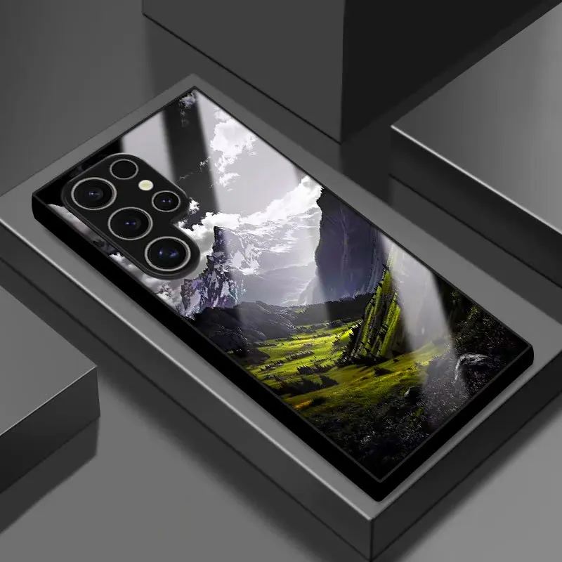 Tempered Glass Phone Case with Mountain Scenery Design