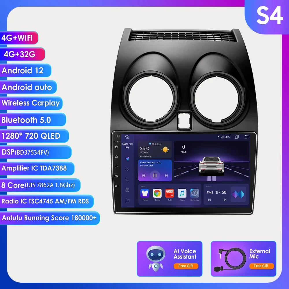 CAMECHO 2G+64G Android 13 Autoradio Für Nissan Qashqai J10 2006-2016