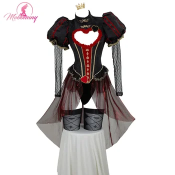 MOBBUNNY Queen Derivative Cosplay Costume Women Lingerie Bodysuit Gothic Vintage Style Heart Cutout Bodysuit with Gloves Crown 1