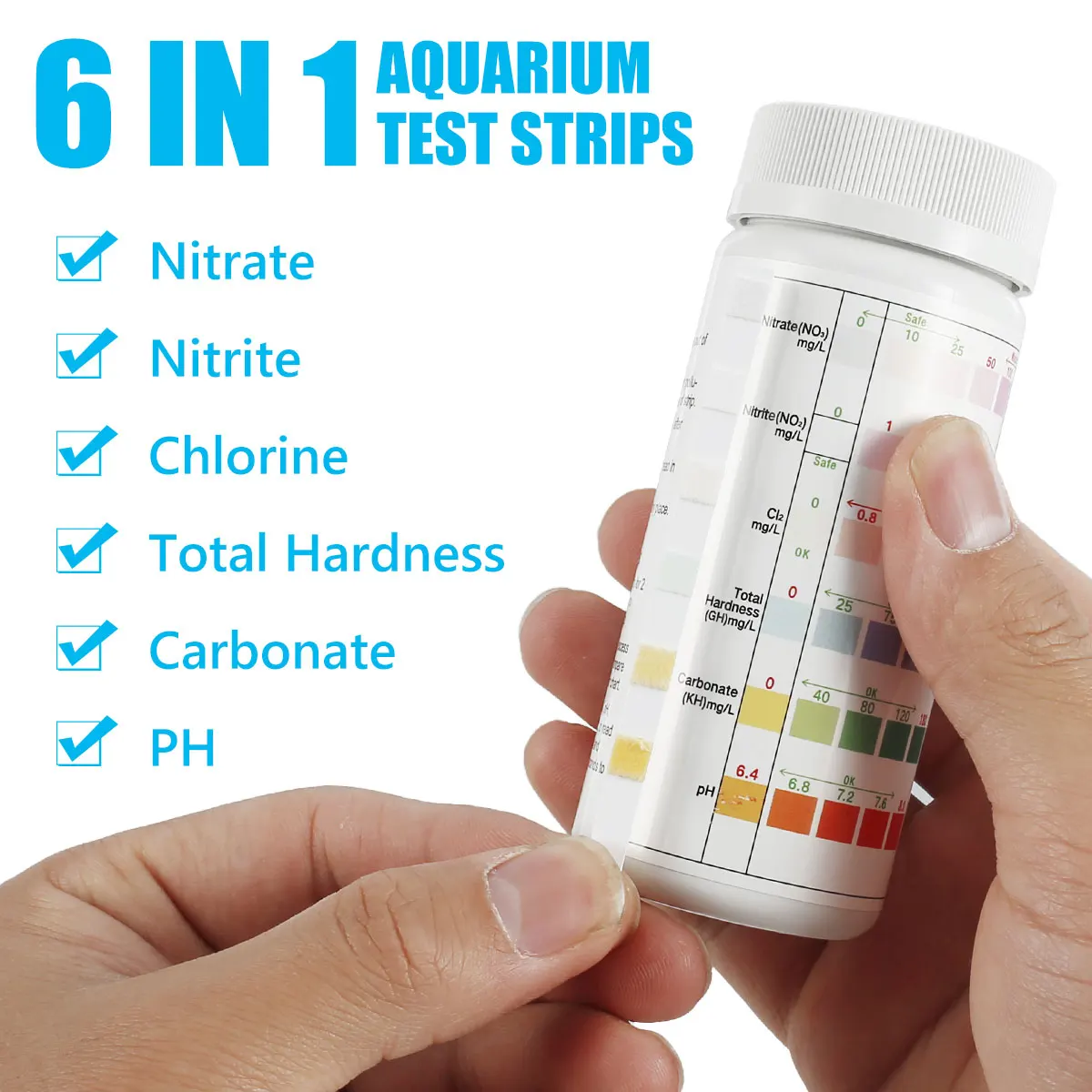 Aquarium Water Quality Test Strips - 100 Pack, 7-in-1 Testing Kit for Freshwater & Saltwater pH Levels