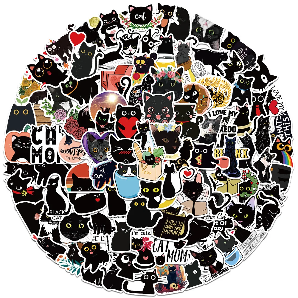 10/30/50/100PCS Cartoon Black Cat Stickers Scrapbook Phone Guitar