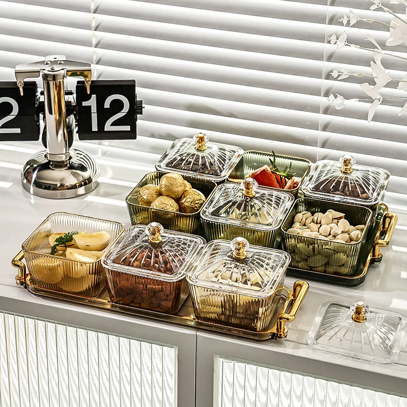 New Dried Fruit Plate Green/amber/clear Round Fruit Plate Snack Dish Living Room Coffee Table Nut Candy Snack Tray