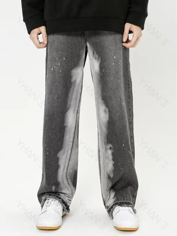 

Fashionable Black Gray Tie Dye Loose Y2k Meen Jeans Korean Style Straight Pants Street Men's Casual Trousers Streetwear Men