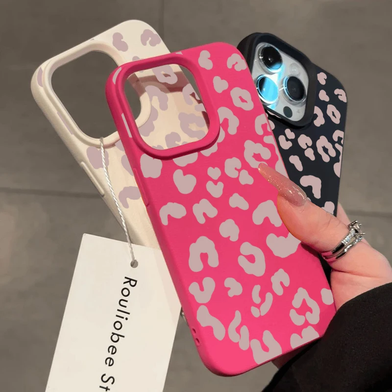 Pink Leopard Lichee Leather Pattern Phone Case - Shockproof Cover