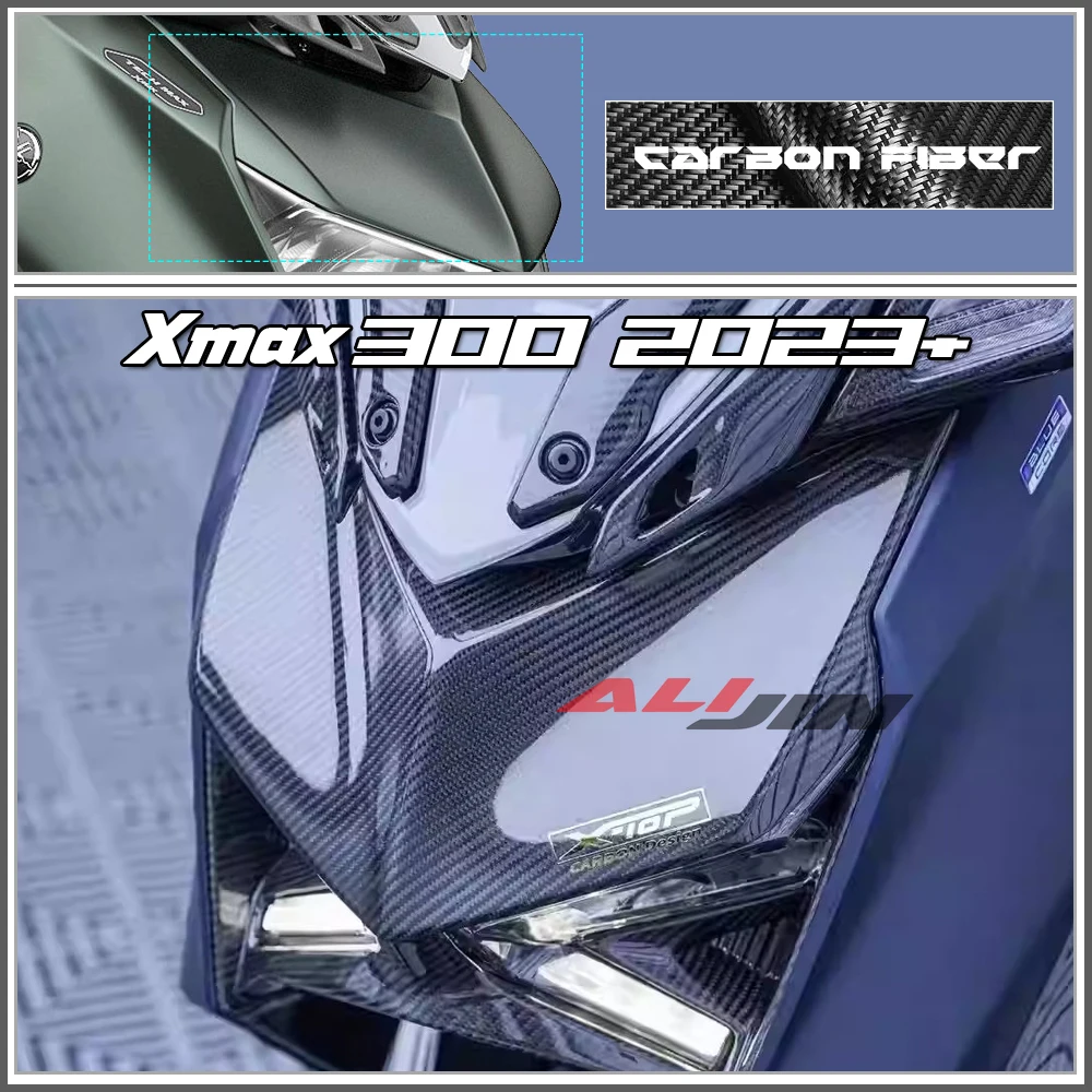 

100% Real Carbon fiber For YAMAHA Xmax 300 Xmax300 2023+ 2024 Motorcycle Front Fairing Nose Headlight Lamp Cover Panel Cowling