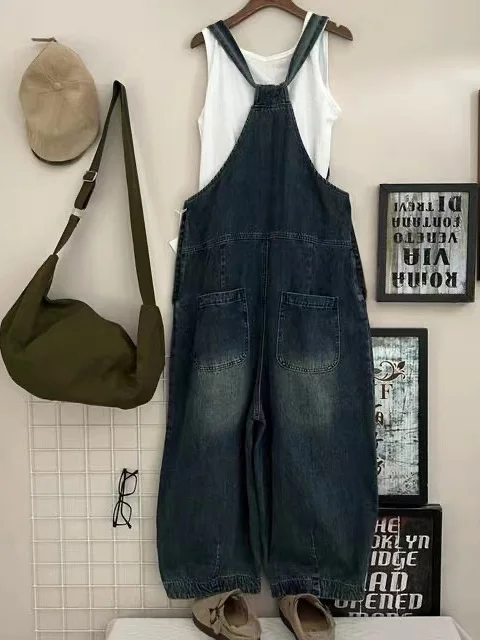 Women's Denim Overalls Loose Wide Leg Casual Vintage Artistic High Waist Long Pants Summer 2025 New Sle Retro Commute Sle