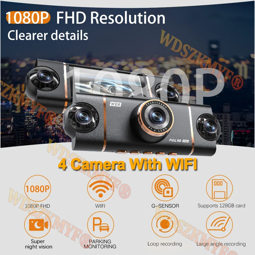 New WiFi APP 4Channel Car Dvr 1080P Video Recorder 360 Degree Dashcam 24h Parking Monitor Rear View Camera Car Recorder